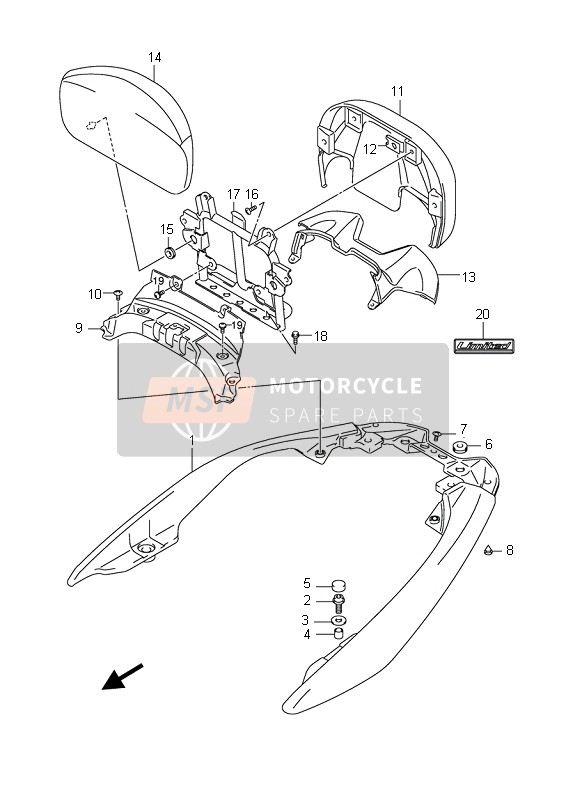 4622005H50FJL, Brackrest Assy, Pillion Rider (Gray), Suzuki, 0